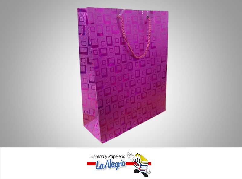 BOLSA DE REGALO ESCARCHADA CUADROS MAGENTA 32X26X10 CM  UND MARCA S/M