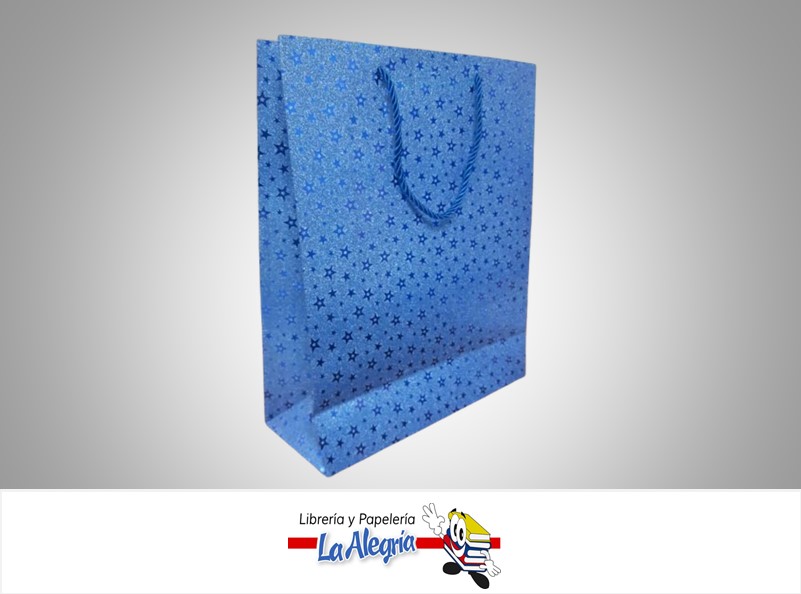 BOLSA DE REGALO ESCARCHADA ESTRELLAS AZULES 32X26X10 CM  UND MARCA S/M