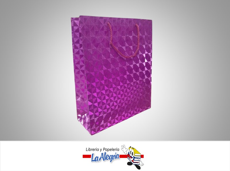 BOLSA DE REGALO ESCARCHADA TRIANGULOS MAGENTA 32X26X10 CM  UND MARCA S/M