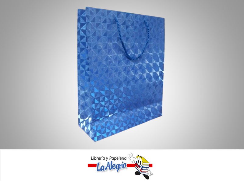 BOLSA DE REGALO ESCARCHADA TRIANGULOS AZULES 32X26X10 CM  UND MARCA S/M