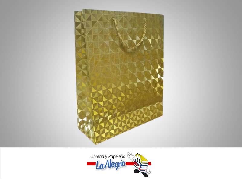 BOLSA DE REGALO ESCARCHADA TRIANGULOS DORADOS 32X26X10 CM  UND MARCA S/M