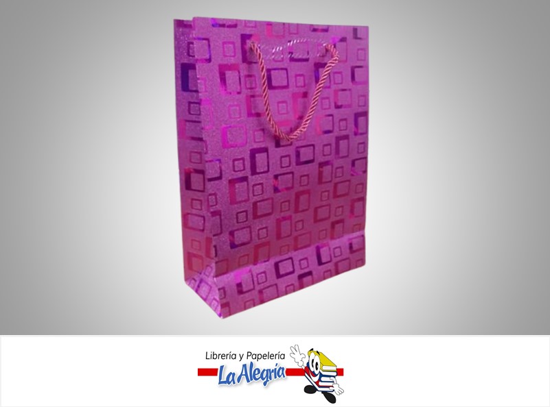 BOLSA DE REGALO ESCARCHADA CUADROS MAGENTA 24x18x8CM UND MARCA S/M
