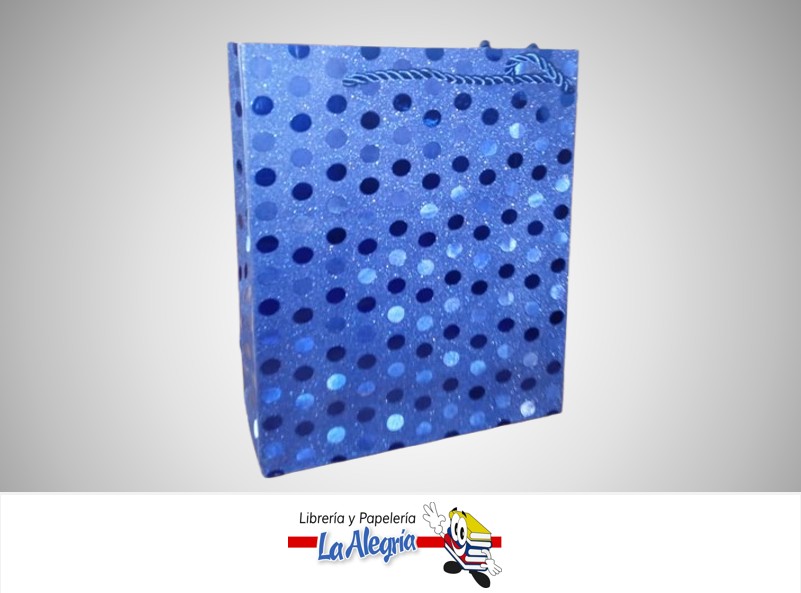 BOLSA DE REGALO ESCARCHADA LUNARES AZULES 24x18x8CM UND MARCA S/M