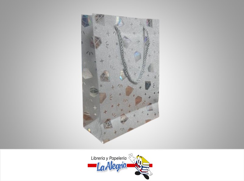 BOLSA DE REGALO ESCARCHADA DIAMANTES PLATEADOS 24x18x8CM UND MARCA S/M