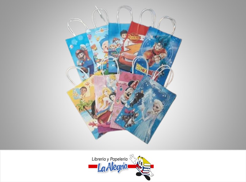 BOLSA DE REGALO COTILLON 21X15X7CM DISEÑOS VARIOS MARCA S/M