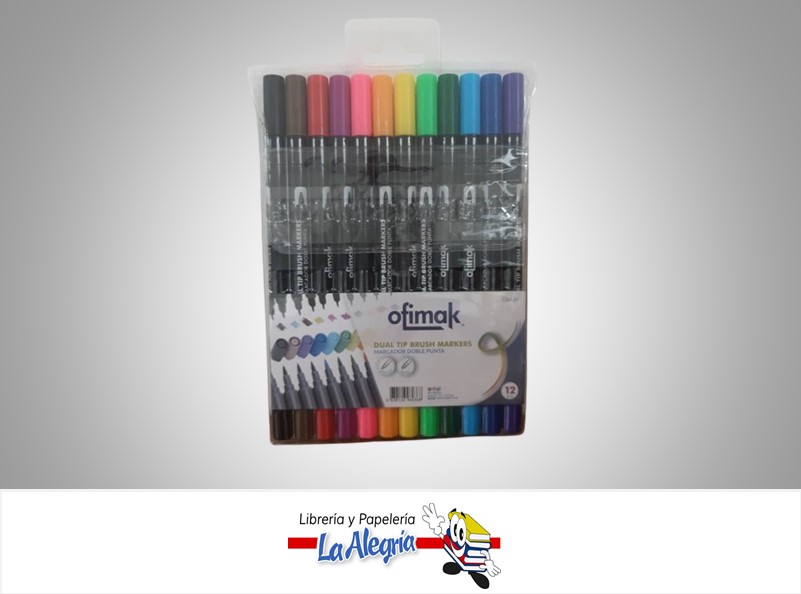 MARCADORES DOBLE PUNTA PINCEL Y FINA PAQ X 12 OK489 MARCA OFIMAK
