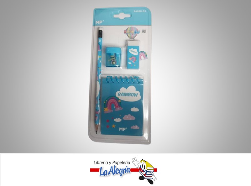 SET DE ESCRITURA CON BORRADOR Y SACAPUNTAS ARCOIRIS PA980-05 MARCA MP