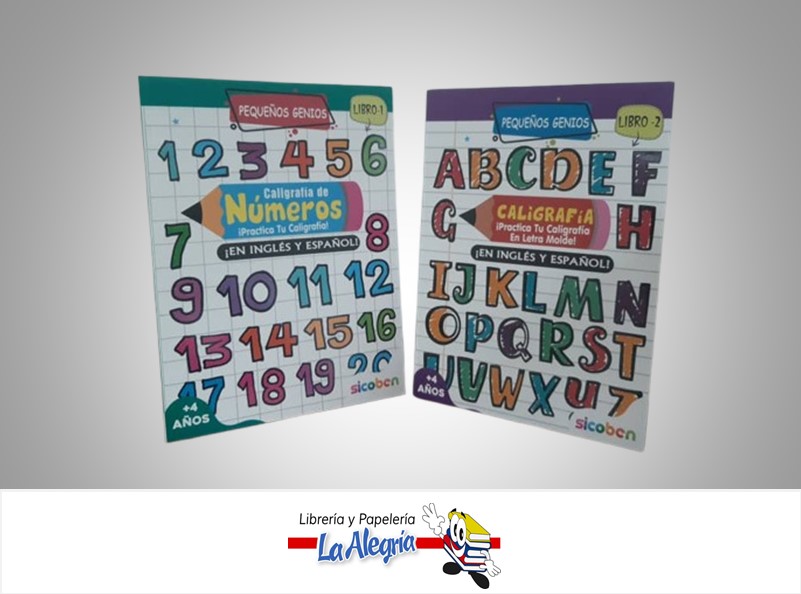 PEQUEÑOS GENIOS 2 TITULOS CALIGRAFIA Y NUMEROS MARCA SICOBEN
