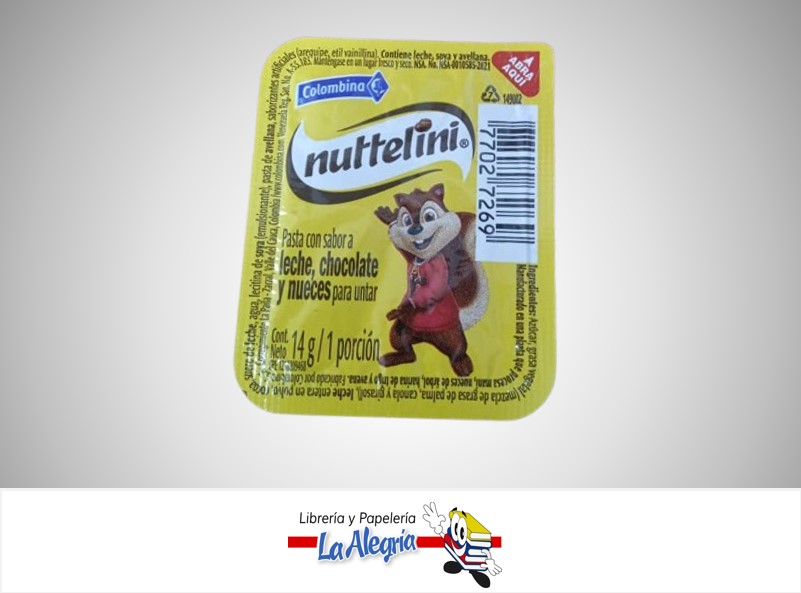 NUTTELINI CREMA DE CHOCOLATE Y LECHE 14G MARCA COLOMBINA