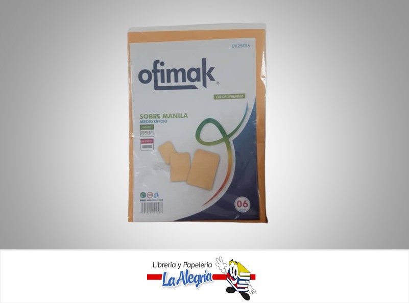 SOBRE MANILA MEDIO OFICIO OK25ES6; PAQ 6 UND MARCA OFIMAK