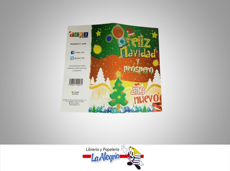 TARJETA DE REGALO 8.5X15.5 CM NAVIDAD MARCA TEKI