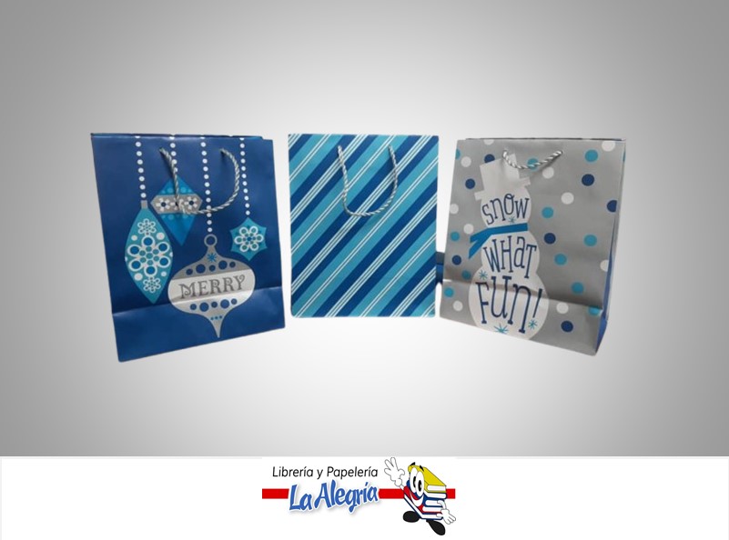 BOLSA DE REGALO NAVIDEÑA AZUL Y BLANCO KRAFT 18X22CM UND MARCA HALLMARK