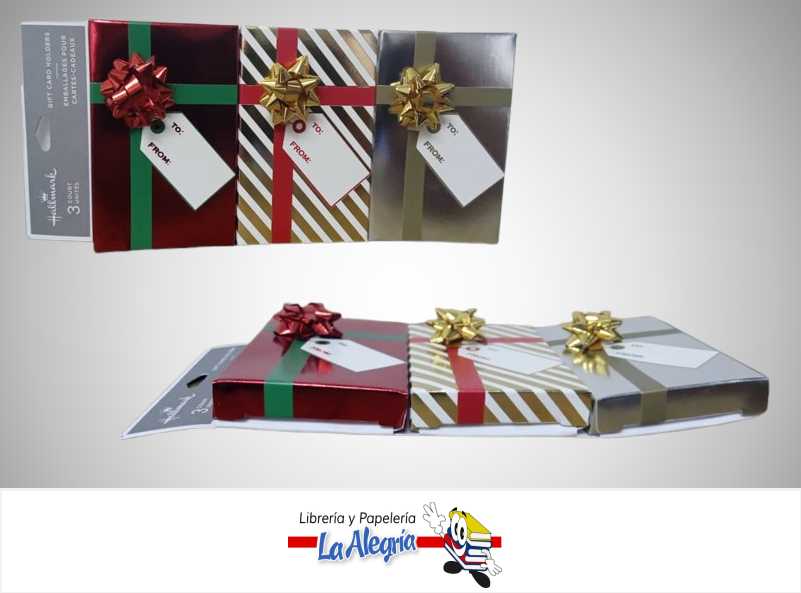 CAJA DE REGALO NAVIDEÑAS CON MOÑO PAQ. 3 UND MARCA HALLMARK
