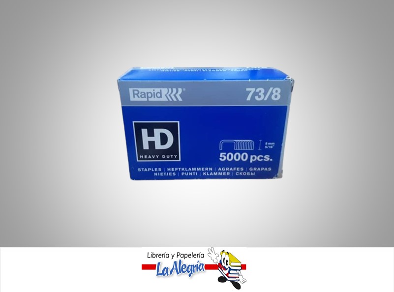 GRAPA LISA 8MM 73/8 X5000 HEAVY DUTY CARTONERA MARCA RAPID