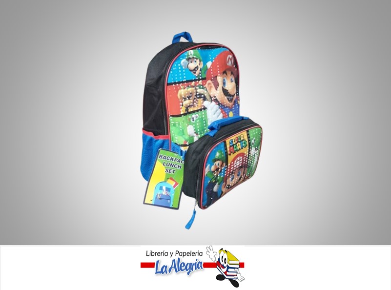 MORRAL DE SUPER MARIO CON LONCHERA PARA NIÑO MARCA NIKO IMPORT