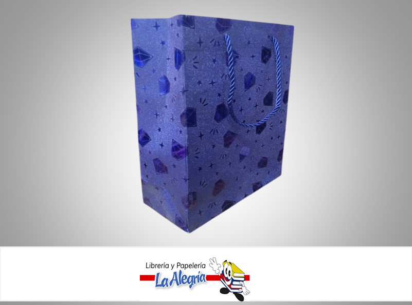BOLSA DE REGALO ESCARCHADA DIAMANTES AZULES 32X26X10 CM  UND MARCA S/M