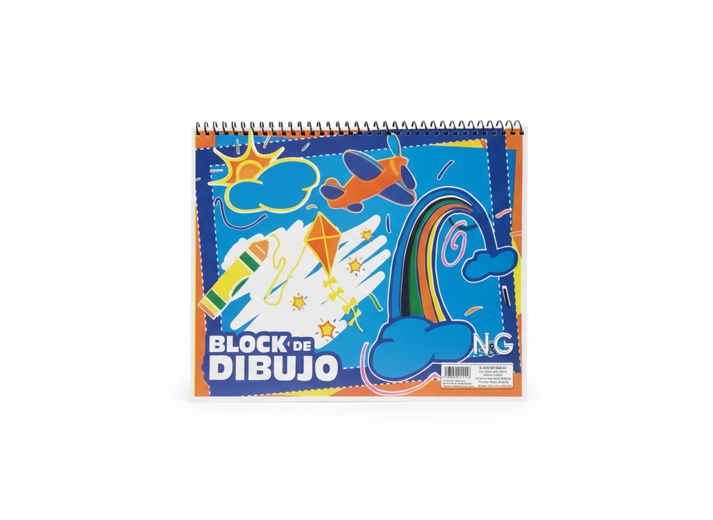 BLOCK DIBUJO ESCOLAR ESPIRAL 23X30 CM 18 HOJAS CARTULINA UND MARCA N&G