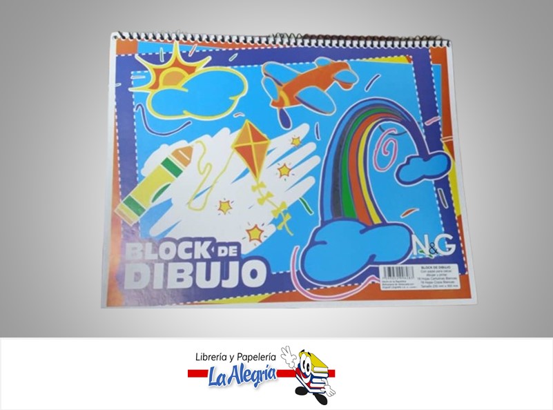 BLOCK DIBUJO ESCOLAR ESPIRAL 23X30 CM 18 HOJAS CARTULINA UND MARCA N&G