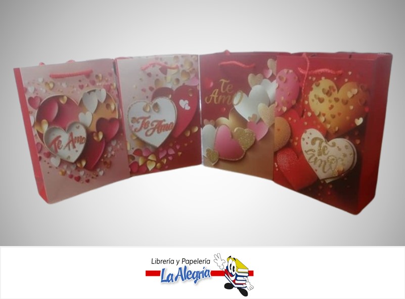 BOLSA DE REGALO CORAZONES TE AMO LT-7031-4; 18X24X8 CM MARCA S/M