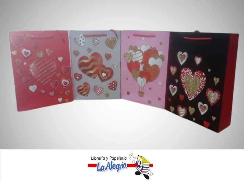BOLSA DE REGALO CORAZONES LT-7030M-4 ; 26X32X10 CM MARCA S/M