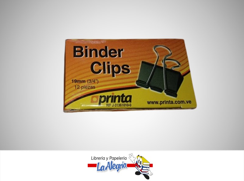 BINDER CLIP 19MM CAJA 12 UND MARCA PRINTA