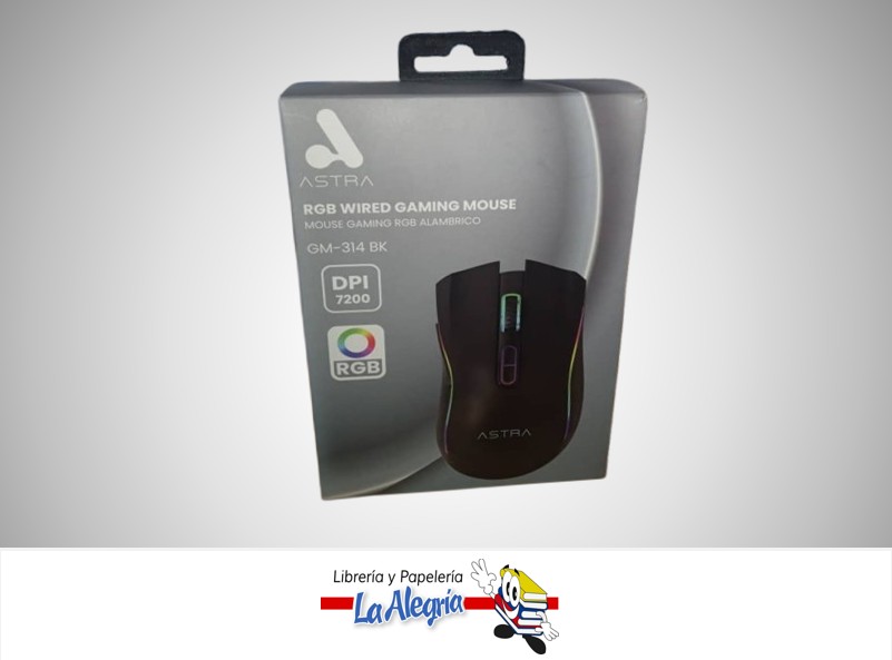 MOUSE ALAMBRICO GAMING RGB USB 7 BOTONES GM-314 BK DP1 7200 NEGRO MARCA ASTRA