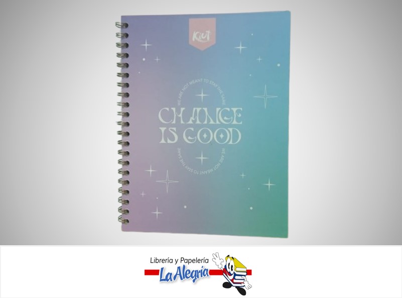 LIBRETA ESPIRAL CHANGE IS GOOD 1 MATERIA 80 HOJAS 21X28CM CON STICKERS MARCA KIUT