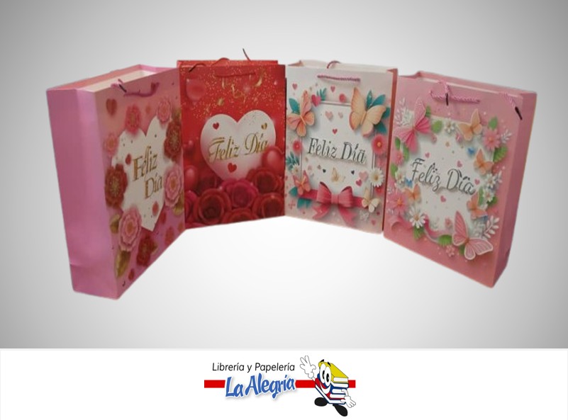 BOLSA DE REGALO ESCARCHADA FELIZ DIA 32X26X10 CM UND MARCA S/M