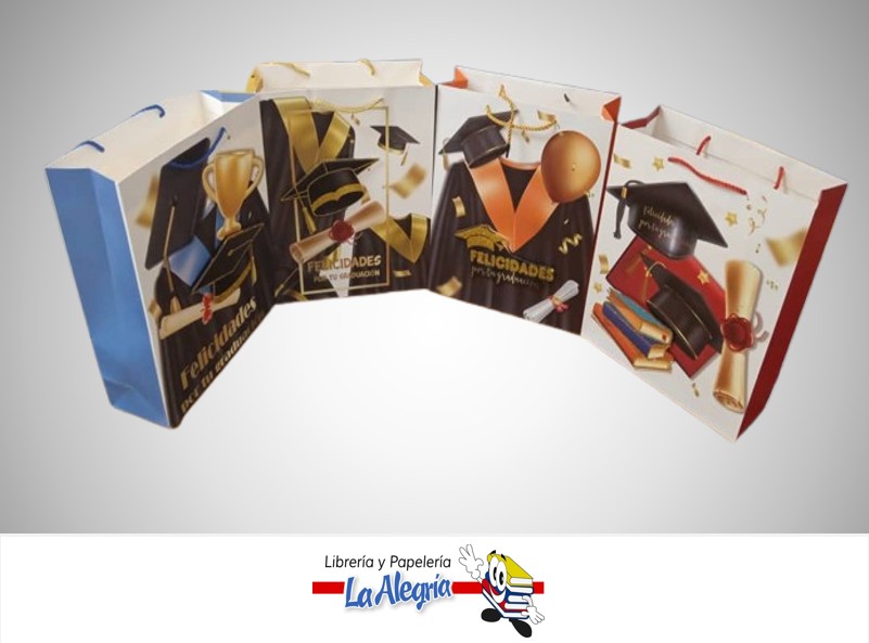 BOLSA DE REGALO ESCARCHADA FELICIDADES POR TU GRADUACION 32X26X10 CM UND MARCA S/M