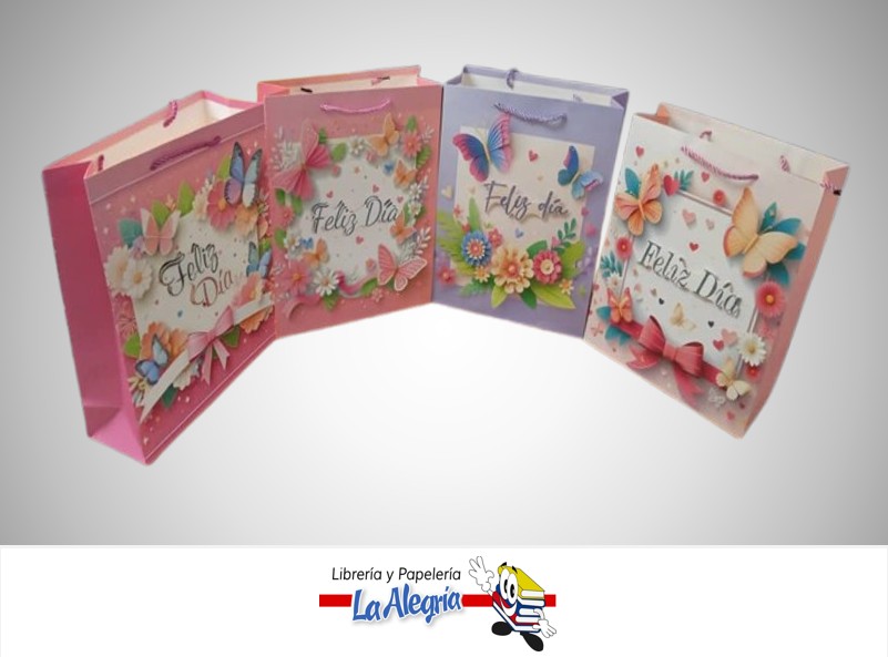 BOLSA DE REGALO ESCARCHADA FELIZ DIA 32X26X10 CM UND MARCA S/M