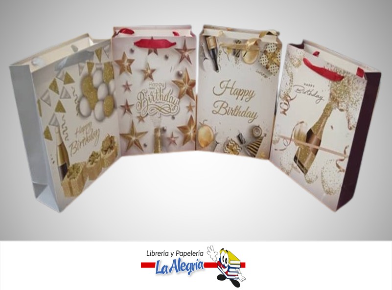 BOLSA DE REGALO ESCARCHADA HAPPY BIRTHDAY 32X26X10 CM UND MARCA S/M