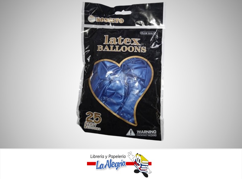 GLOBO R12" LATEX METALIZADO AZUL PAQ DE 25 UND MARCA BOSSITO