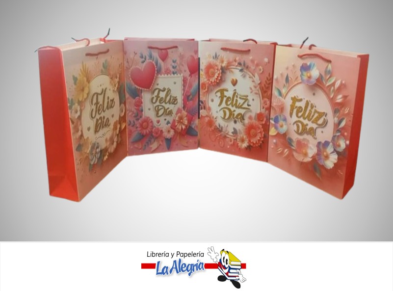 BOLSA DE REGALO ESCARCHADA FELIZ DIA 18X23X10 CM UND MARCA S/M