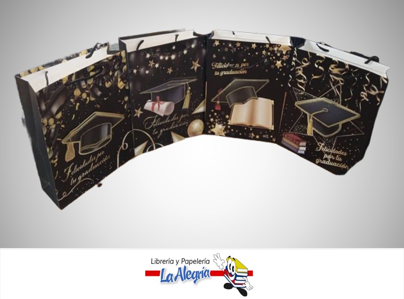 BOLSA DE REGALO ESCARCHADA FELICIDADES POR TU GRADUACION 18X23X10 CM UND MARCA S/M