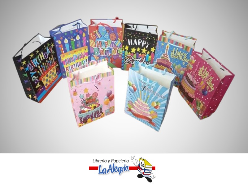 BOLSA DE REGALO ESCARCHADA FELIZ CUMPLEAÑOS 18X8.5X23 CM UND MARCA S/M