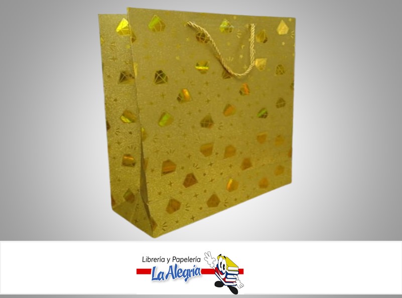 BOLSA DE REGALO ESCARCHADA DIAMANTES 24X18X8 CM DORADA UND MARCA S/M