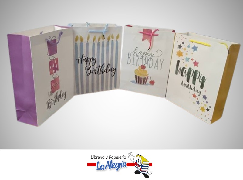 BOLSA DE REGALO ESCARCHADA HAPPY BIRTHDAY 30X12X41 CM UND MARCA S/M