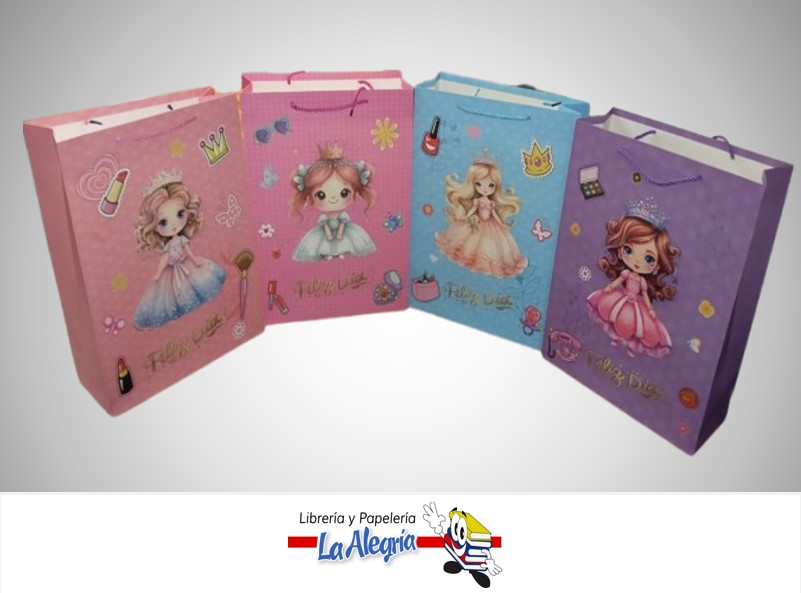 BOLSA DE REGALO ESCARCHADA PRINCESA 30X40X12 CM FELIZ DIA UND MARCA S/M