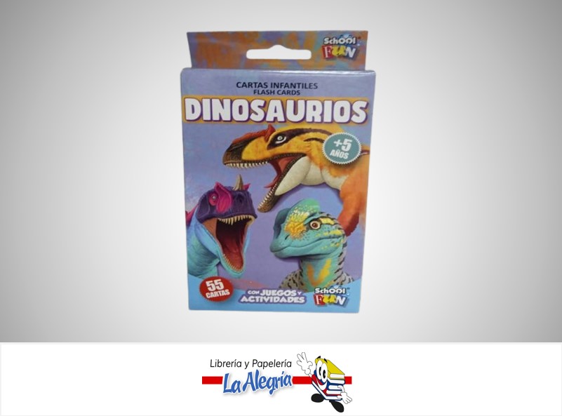 CARTA DE CARTON INFANTILES DINOSAURIOS CL-103 PAQ 55 CARTAS MARCA SCHOOL FUN