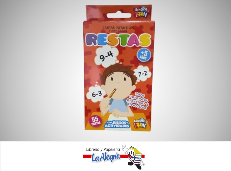 CARTA DE CARTON INFANTILES RESTA CL-109 PAQ 55 CARTAS MARCA SCHOOL FUN