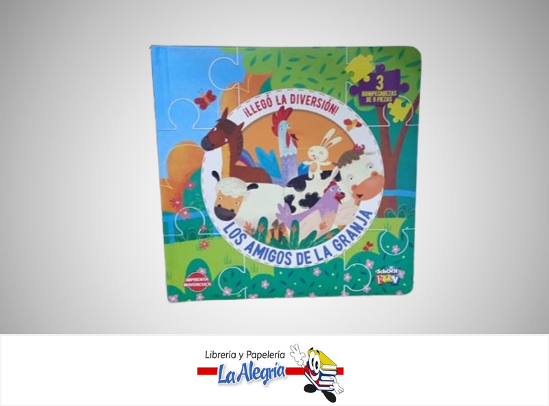 CUADERNO DIDACTICO ROMPECABEZA JUEGO CON LOS AMIGOS DE LA GRANJA LIST-506 3 UNIDADES DE 9 PIEZAS MARCA SCHOOL FUN