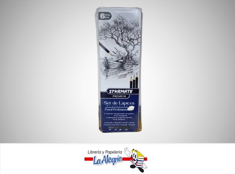 LAPIZ DE DIBUJO PROFESIONALES 2B, 4B, 6B, 8B PAQ 6 UND STR-2218 MARCA STARMATE