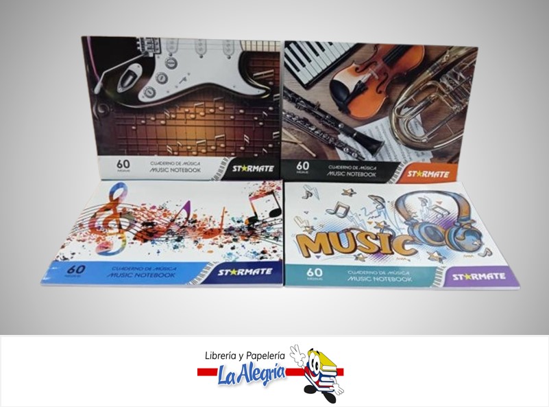 CUADERNO DE MUSICA PENTAGRAMADO  GRAPADO 30 HOJAS STR-3409 MARCA STARMATE