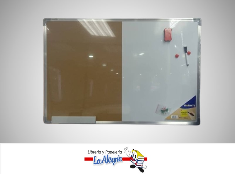 PIZARRA ACRILICA CON CORCHO MARCO ALUMINIO 90x60 CM STR-4067 MARCA STARMATE