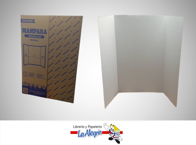 TRIPTICO PARA EXPOSICIONES ESCOLARES EN CARTON CORRUGADO TRI-FOLD 102X71.2 CM BLANCO MARCA STARMATE