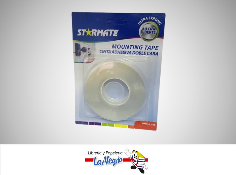 CINTA DOBLE FAZ TRANSPARENTE 1.8CM X 2.5M STR-6076 MARCA STARMATE