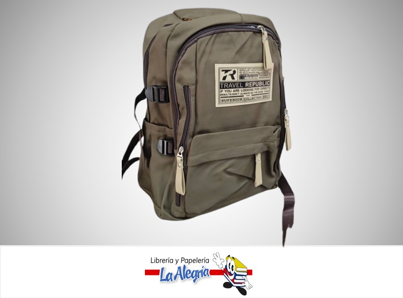 MORRAL ESCOLAR  32CM VERDE OLIVA TR-LVBP01 MARCA TRAVEL REPUBLIC