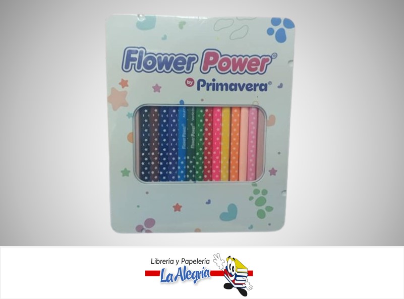 LAPICES DE COLORES FLOWER POWER CAJA METALICA 12 COLORES + 1 LAPIZ HB MARCA PRIMAVERA