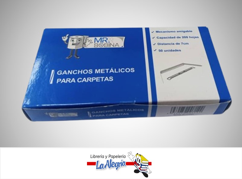 GANCHO P/CARPETA METALICO 8 CM CAJA 50 PZ  MARCA MR. BOBINA