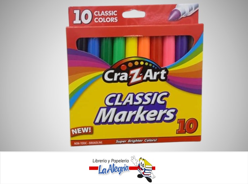 MARCADOR  PUNTA FINA 10 COLORES MARCA CRA-Z-ART